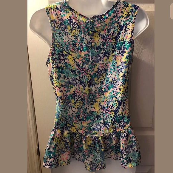 New BRITT RYAN Confetti Peplum Blouse Silk Shirt Top Colorful Pink Turquoise Blu - Picture 5 of 8